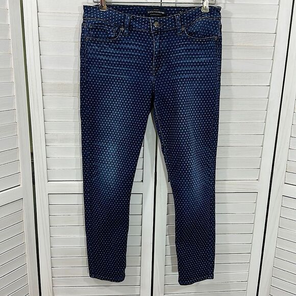 Lucky Brand Jeans Size 10 Lolita Mid Rise Blue Polka Dot Slim Leg - Picture 3 of 15